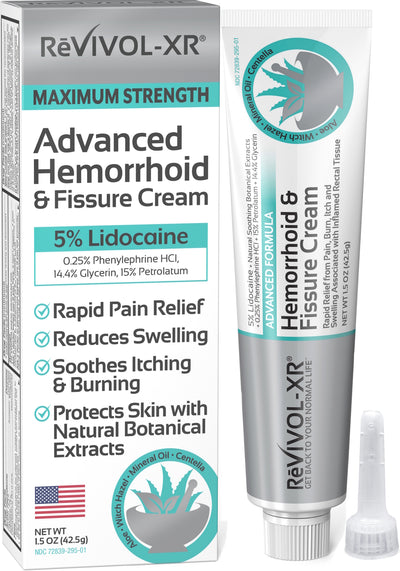 Revivol-XR® Advanced Hemorrhoid Cream – 5% Lidocaine, Phenylephrine & Botanical Extracts – OTC Topical Treatment for Temporary Relief of Burning, Itching, Discomfort