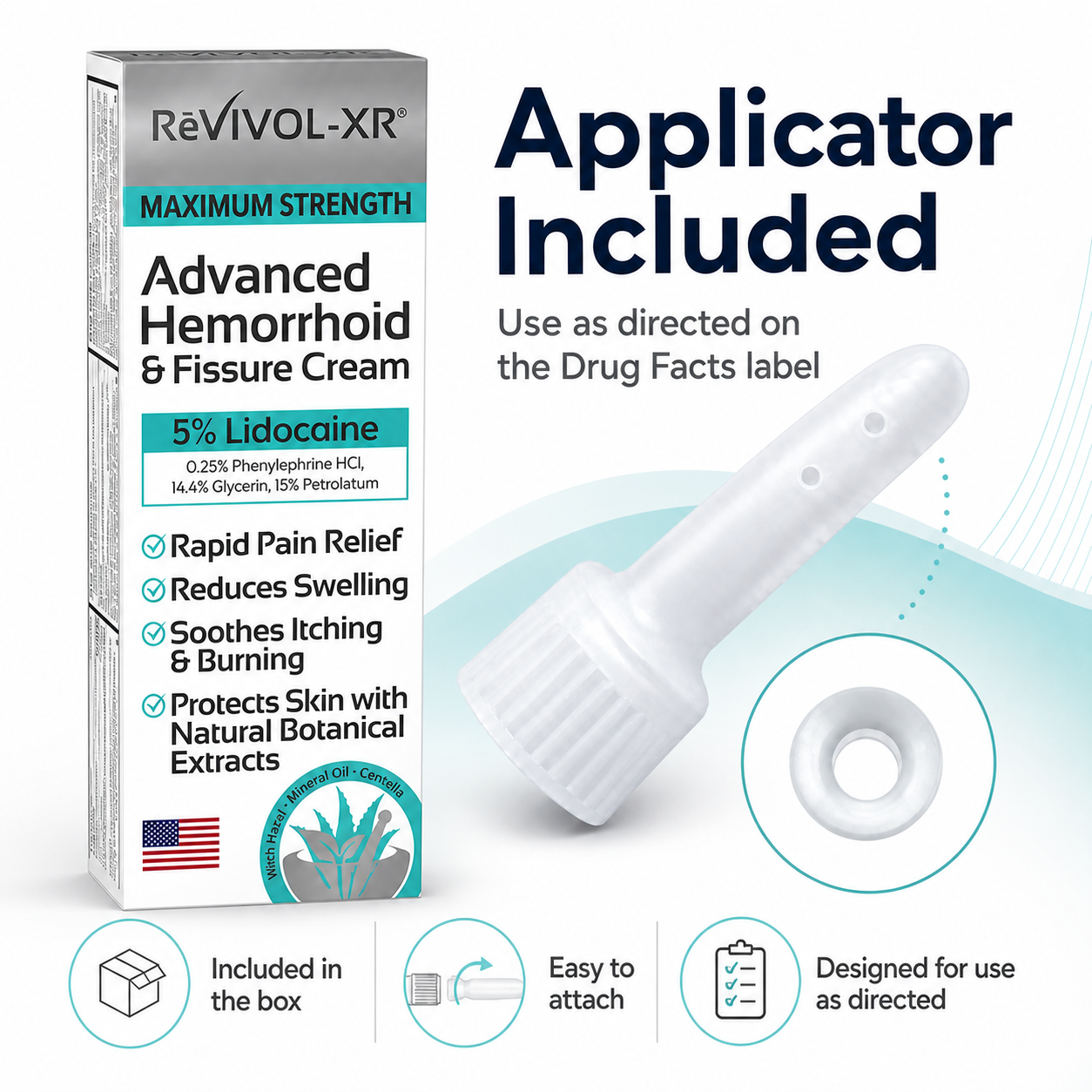 Revivol-XR® Advanced Hemorrhoid Cream – 5% Lidocaine, Phenylephrine & Botanical Extracts – OTC Topical Treatment for Temporary Relief of Burning, Itching, Discomfort