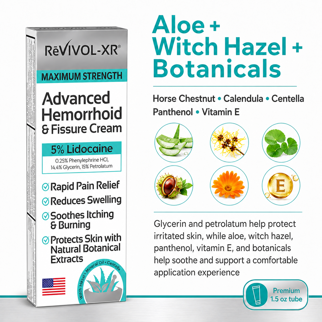 Revivol-XR® Advanced Hemorrhoid Cream – 5% Lidocaine, Phenylephrine & Botanical Extracts – OTC Topical Treatment for Temporary Relief of Burning, Itching, Discomfort